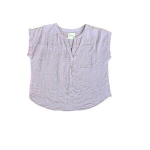 Lucky Brand Dolman Short Sleeve Gauzy Muslin Cotton Popover‎ Shirt Dawn Pink XL